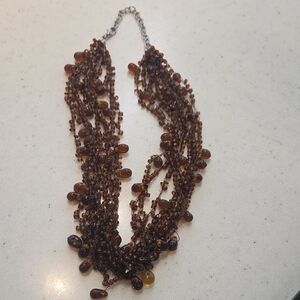 VINTAGE Miriam Haskell Multi-Strand Brown Beaded Necklace
